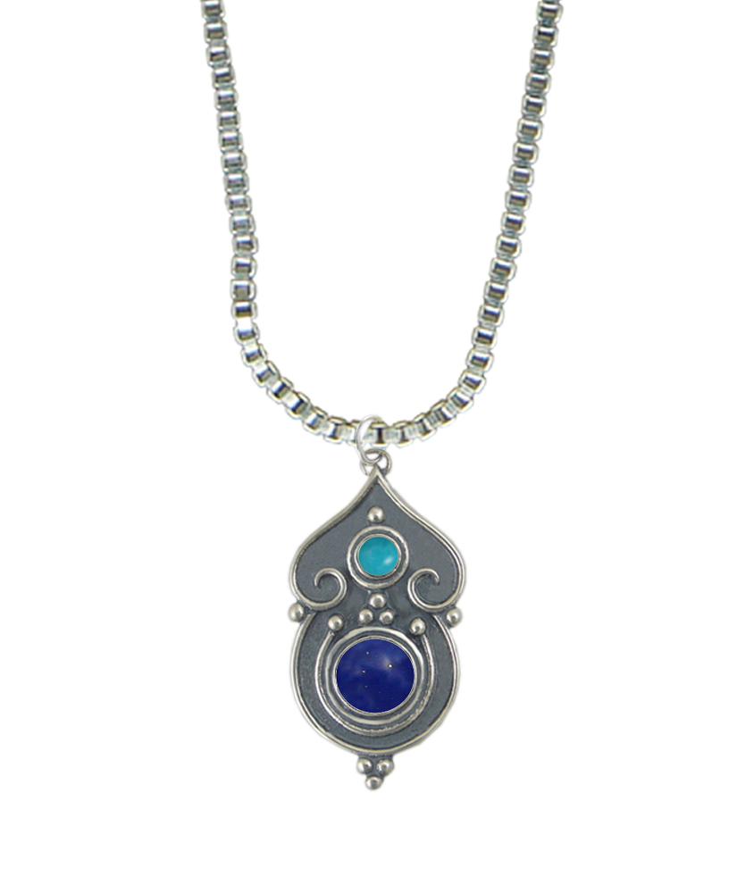 Sterling Silver Necklace Lapis Lazuli And Turquoise